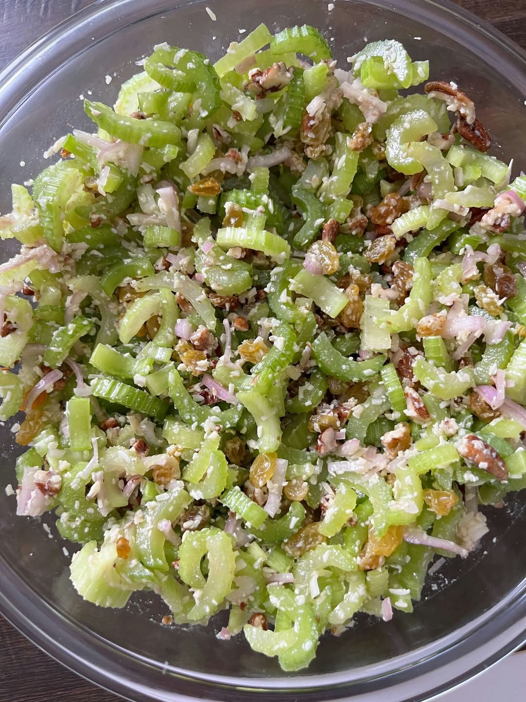 “My husband has never willingly eaten a bite of celery in his life, but he had SECONDS of this salad.”