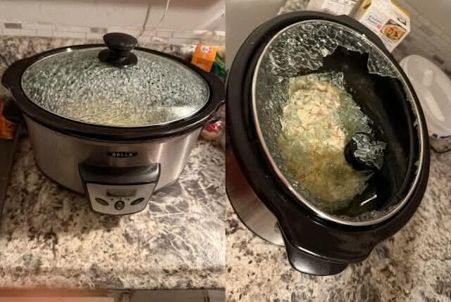 I got my first slow cooker last week, and today my roommate thought it was a good idea to heat up—you guess what—in it.