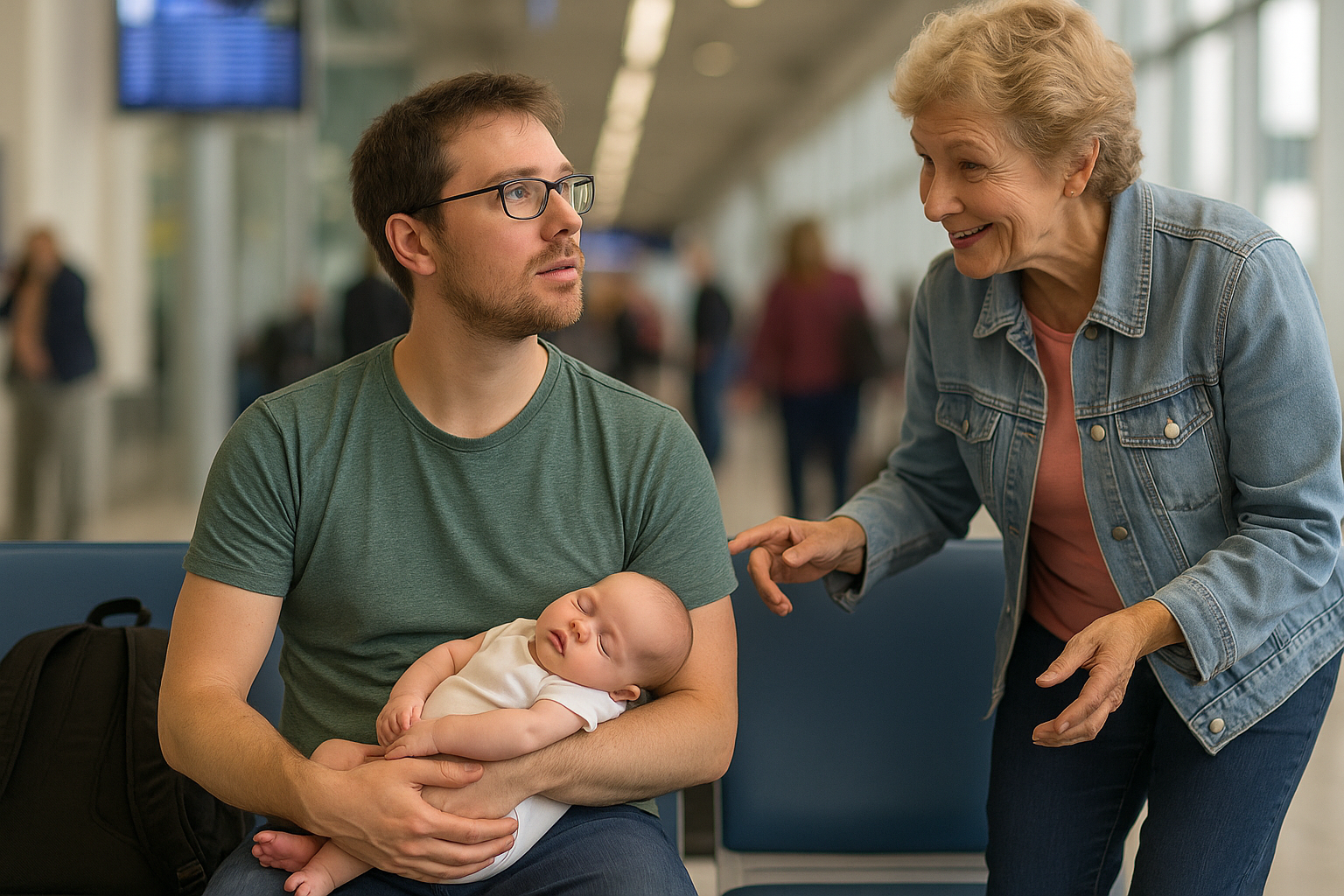 He Was Sitting at the Airport with His Newborn Baby Then a Stranger Approached and Everything Began to Change