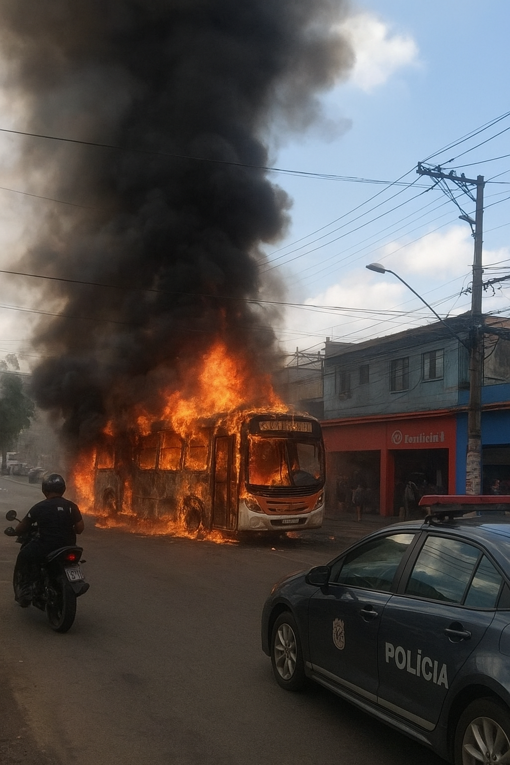 Bus Catches Fire and Crashes Into Power Pole