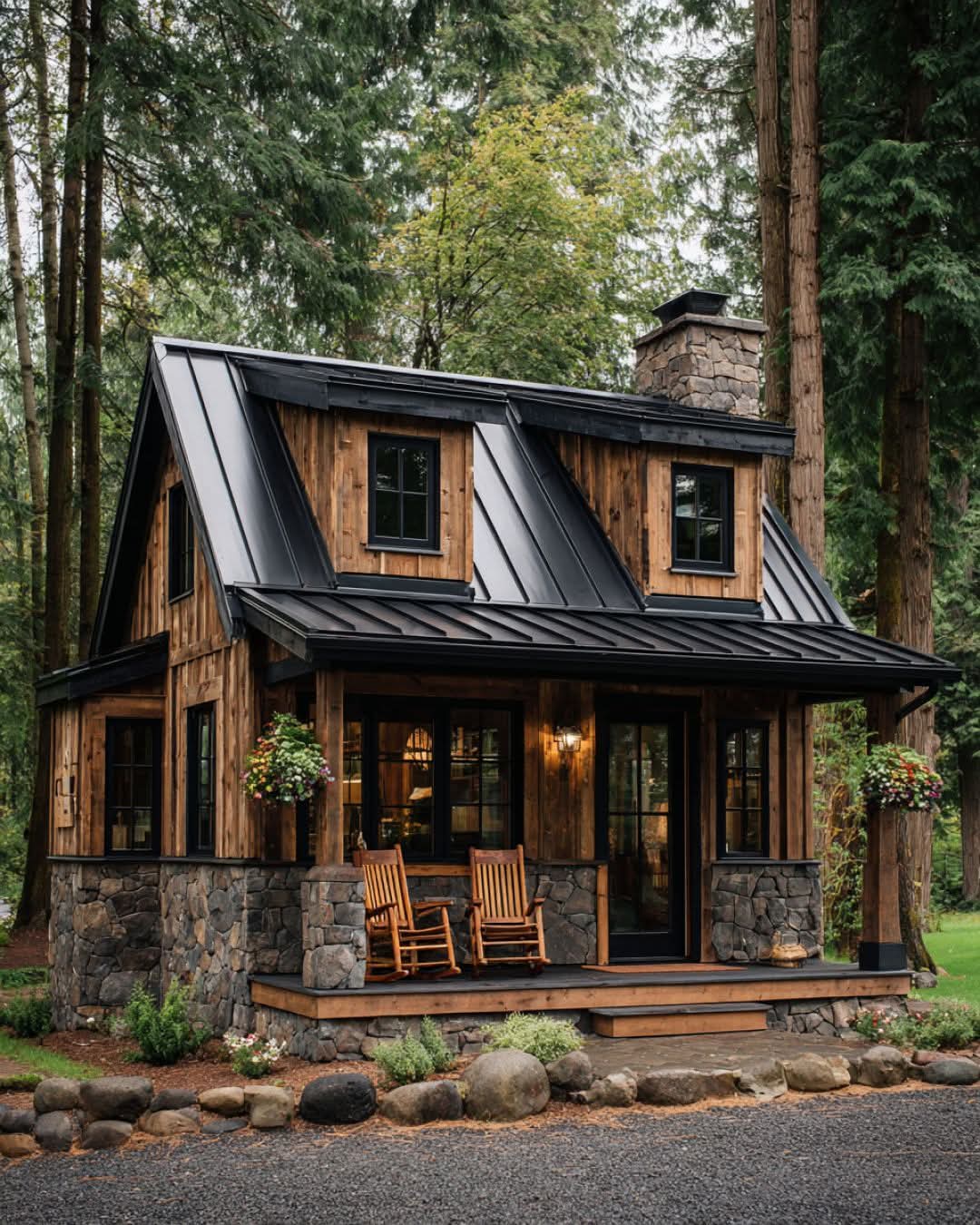 Discover this cozy forest lodge bungalow in a tranquil woodland retreat. Inside, a stunning surprise awaits.