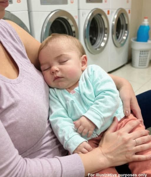 I Fell Asleep at the Laundromat with My Baby After a Night Shift – When I Woke Up and Opened the Washer, I Was Frozen in Place