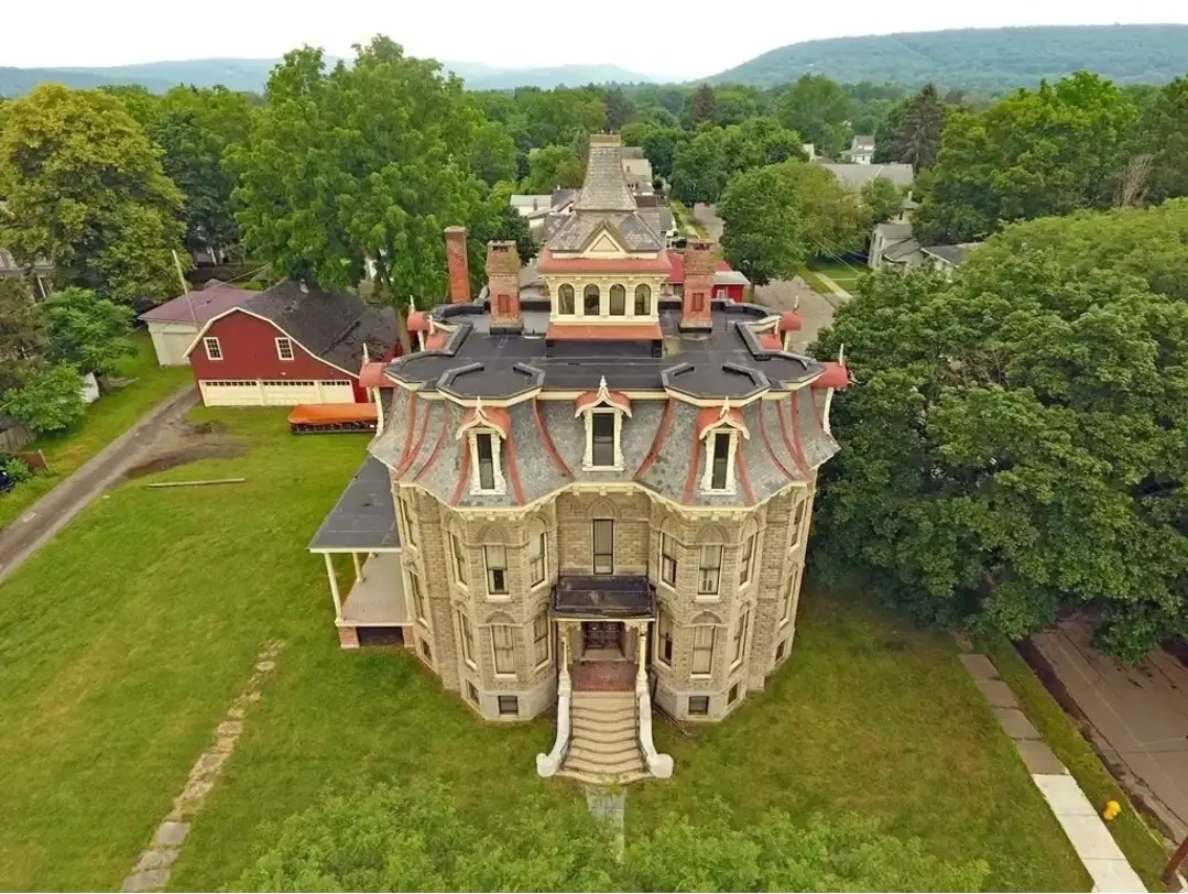 Historic 41-Room Gothic Mansion with 10 Bedrooms, Stained Glass, Fireplaces & Massive Restoration Potential