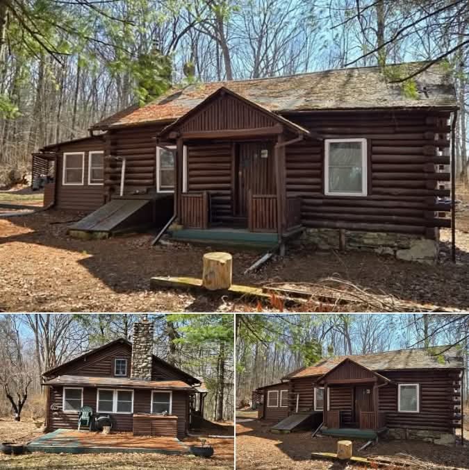 Rustic Log Cabin Retreat with Vaulted Ceilings, Exposed Beams, and Wooded Privacy