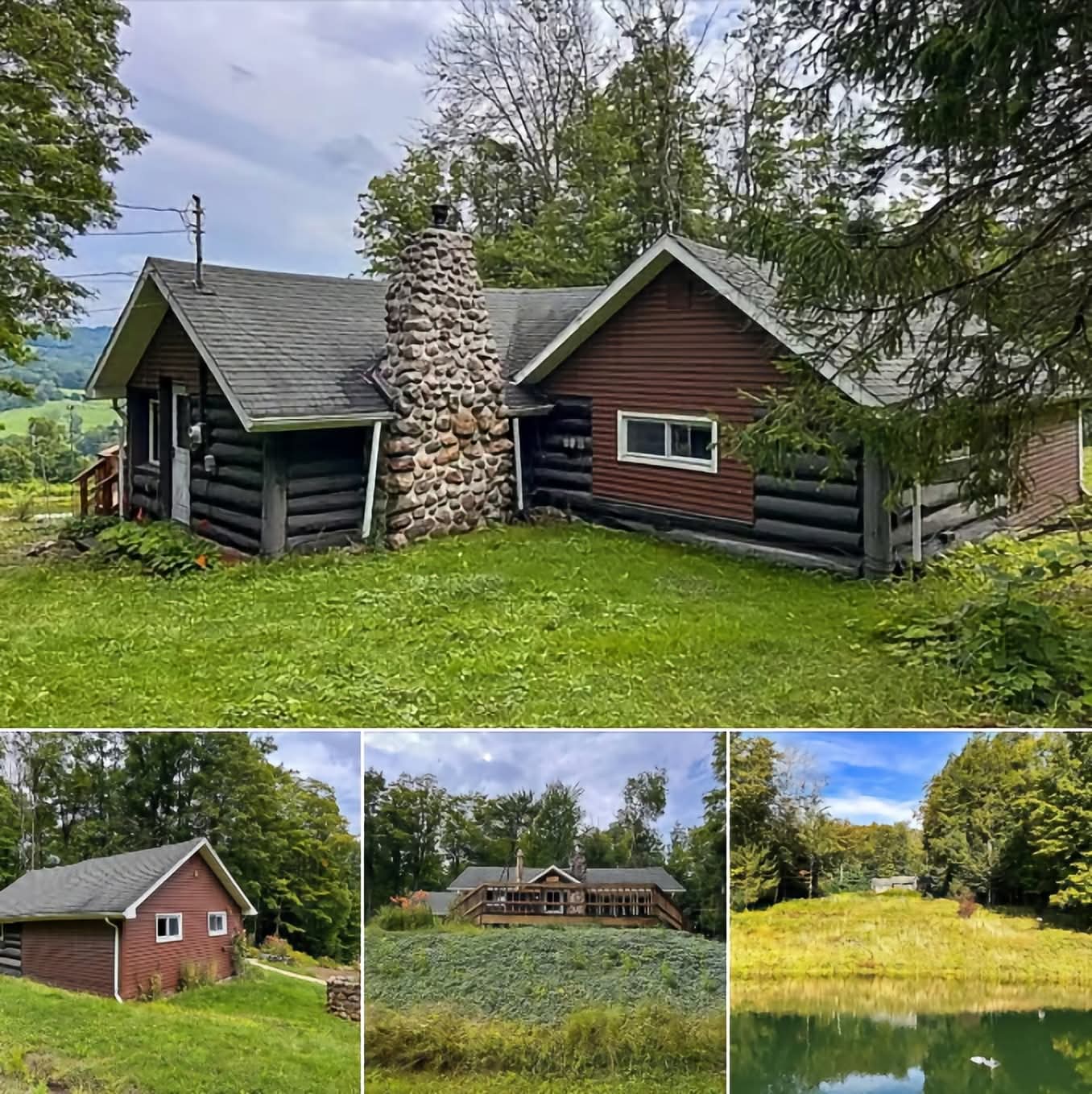 2-Bedroom Log Home with Pond, Stone Fireplace, Large Deck & Scenic Valley Views