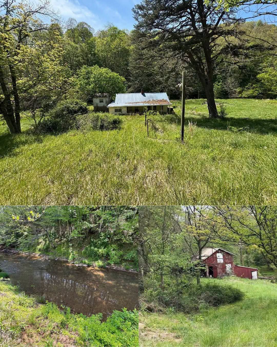Rural Property with Creek Frontage, Barns, Meadow & Existing Well and Septic