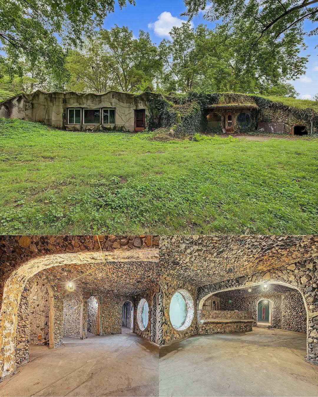 5-Bedroom Earth-Sheltered Home with Unique Stone Interiors and Duplex Potential